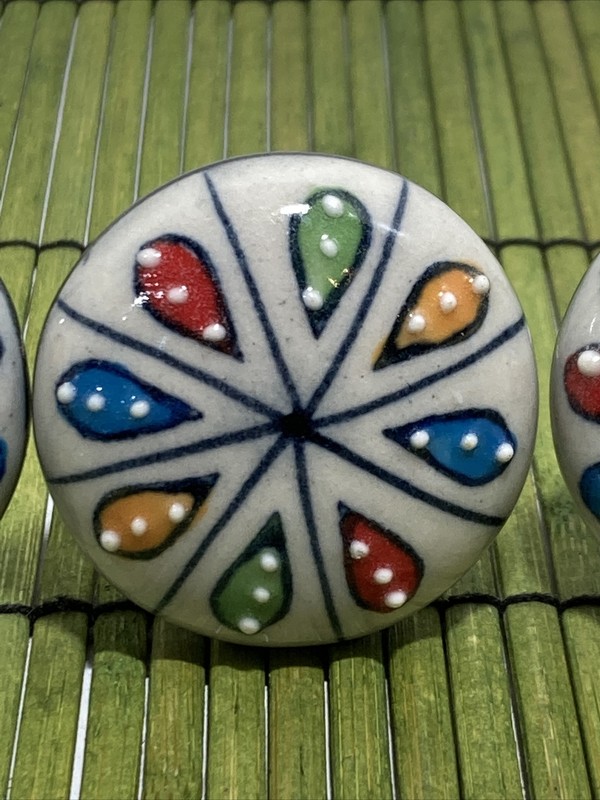 Ceramic Drawer Knob Pull 1-3/4" Multi Color Flower Petals Set of 3 gallery