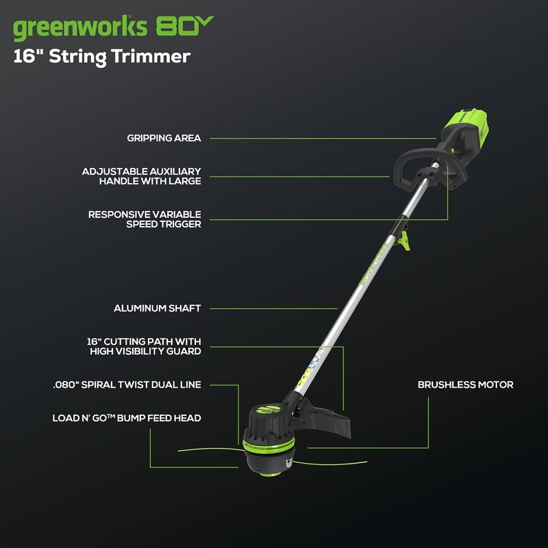 Greenworks 80V 16" String Trimmer and 500CFM Leaf Blower Combo with 2Ah Battery gallery