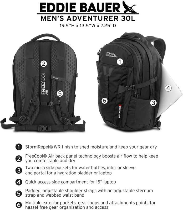 Adventurer Backpack with Organization Compartments and Hydration/Laptop Compatib 2