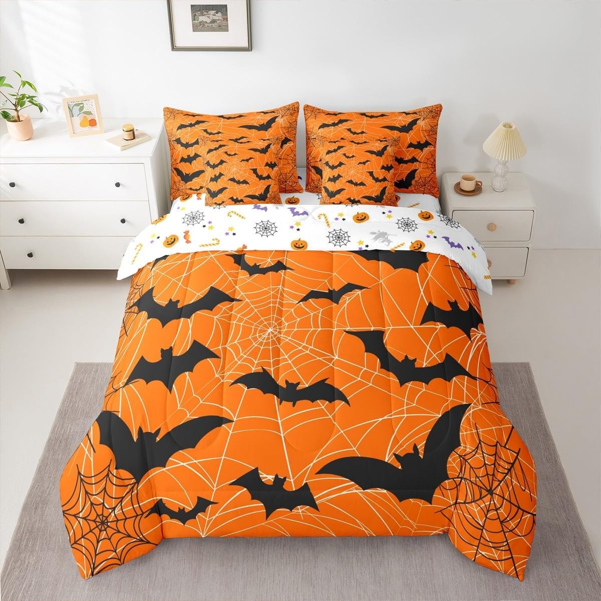 Erosebridal Halloween 7 Pcs Bedding Set King Size, Gothic Bats Bed in a Bag gallery