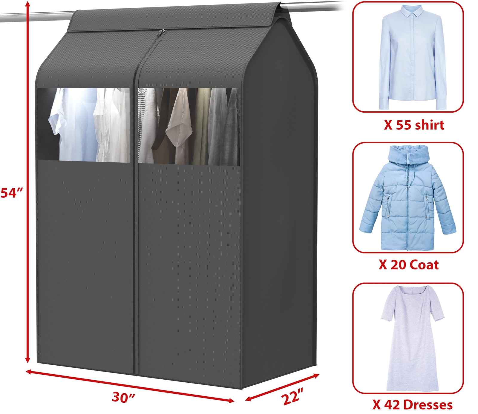 Garment Covers for Clothes Rack/Hanging Clothes, Enclosed Clear Window,Dark Grey gallery