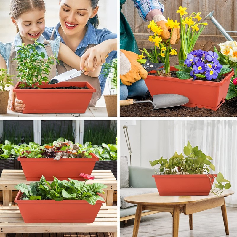 7Pack 17in Plastic Window Box Planters with Saucers Red Indoor/Outdoor gallery