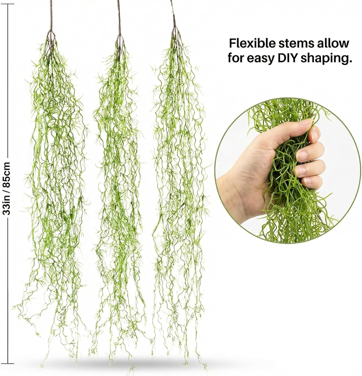 Fake Spanish Moss - Artificial Moss for Plants Indoor Crafts 33 Inch Long 3 PCS gallery