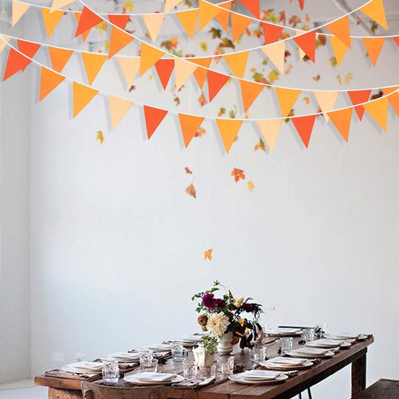 10M/32Ft Fall Orange Party Decorations Kit Bunting Banner Fabric Triangle Flag gallery