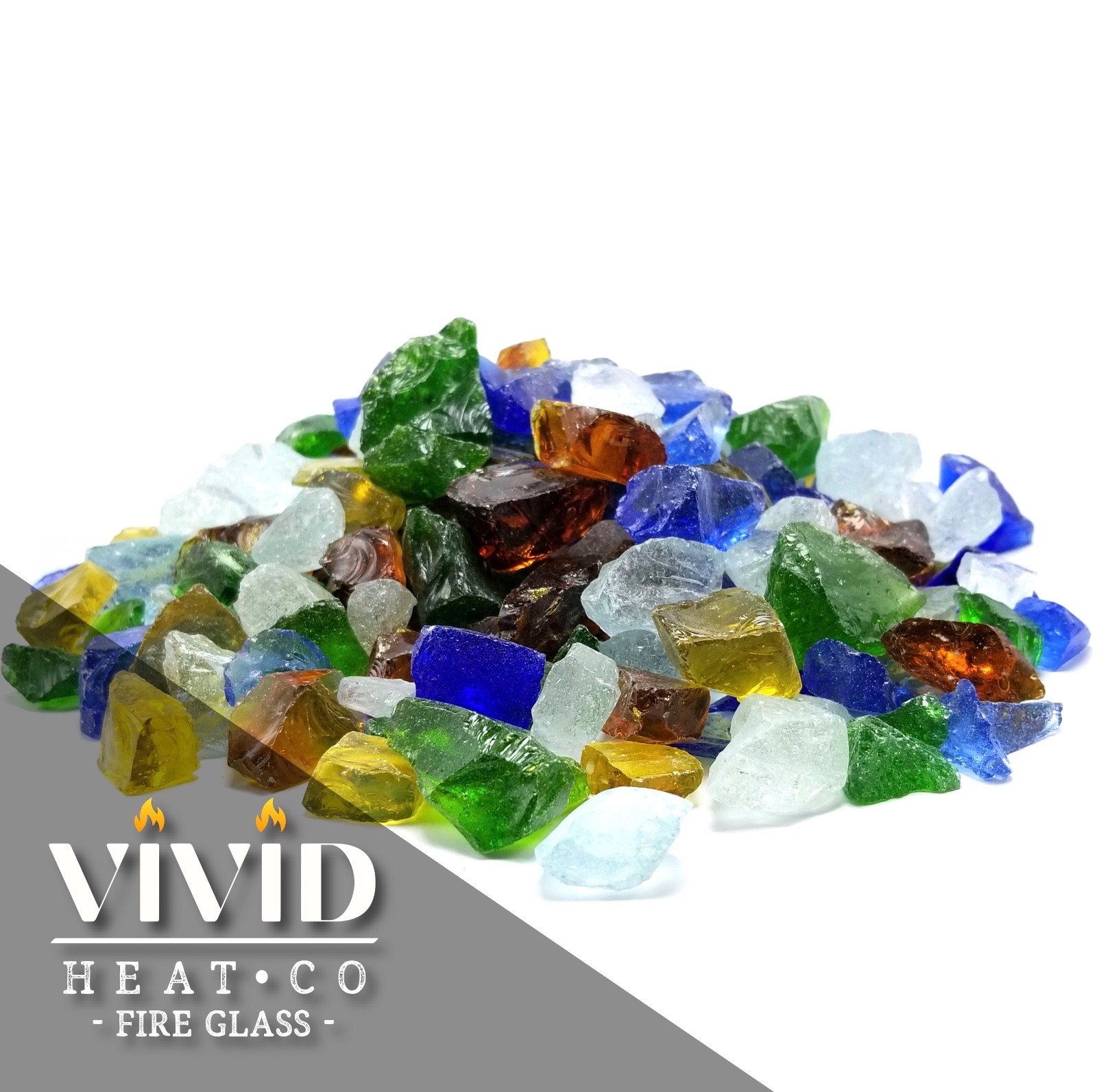 VIVID SEA GLASS Large Fireplace Fire Pit Glass Crystals Blue Green Clear Amber gallery