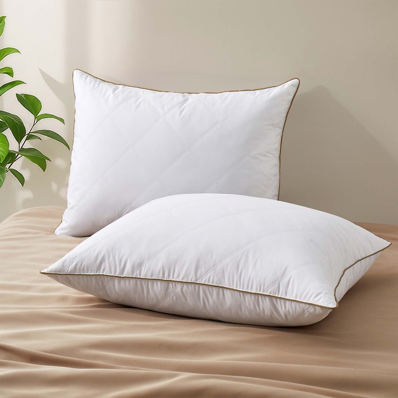 2 Pack Goose Down Feather Bed Pillows King or Queen, 100% Organic Cotton Shell gallery