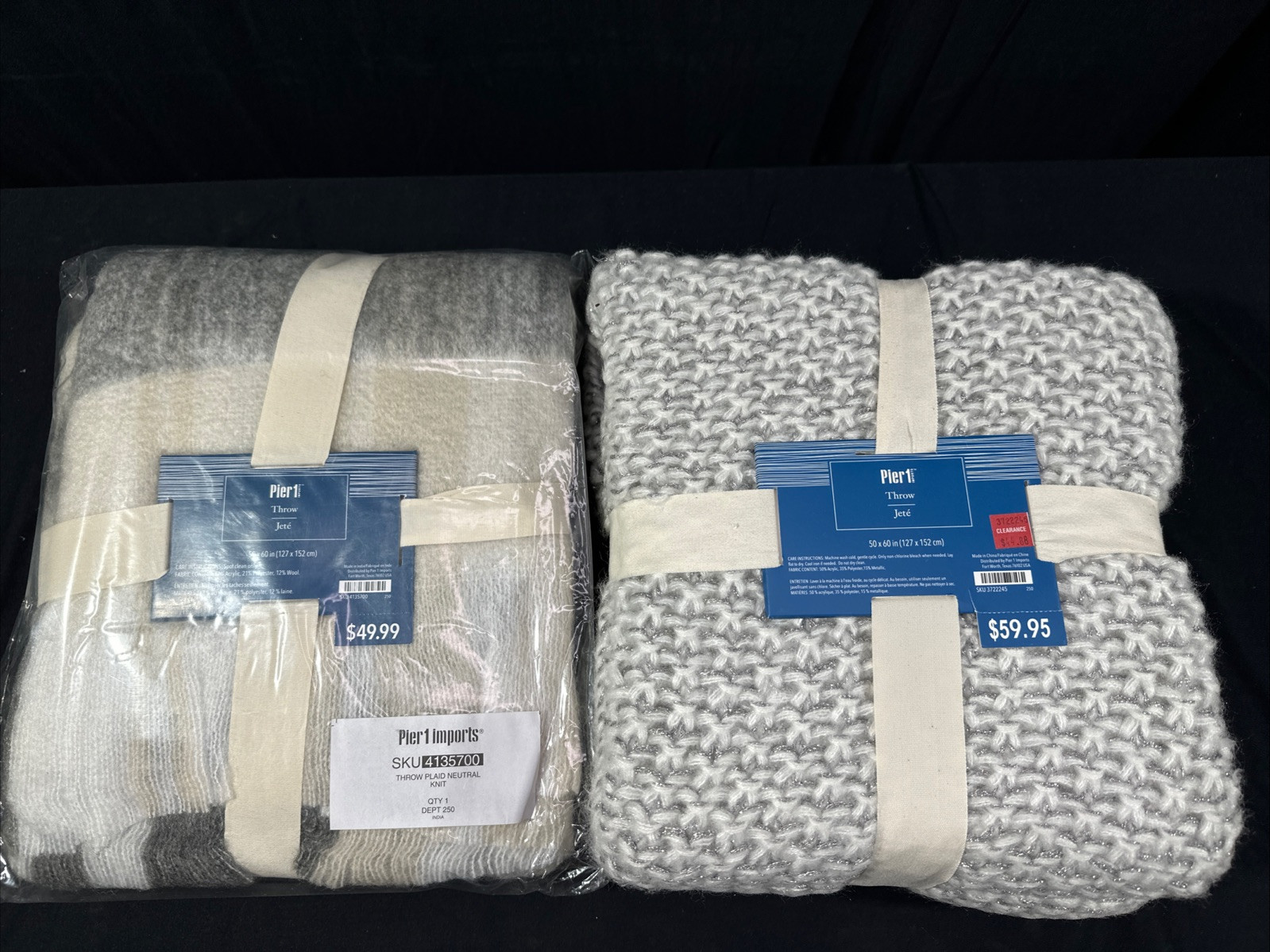 Pier 1 Silver & Color Mix Throw Blanket 50 X 60 in (127 X 152 Cm) NEW Lot 2 gallery