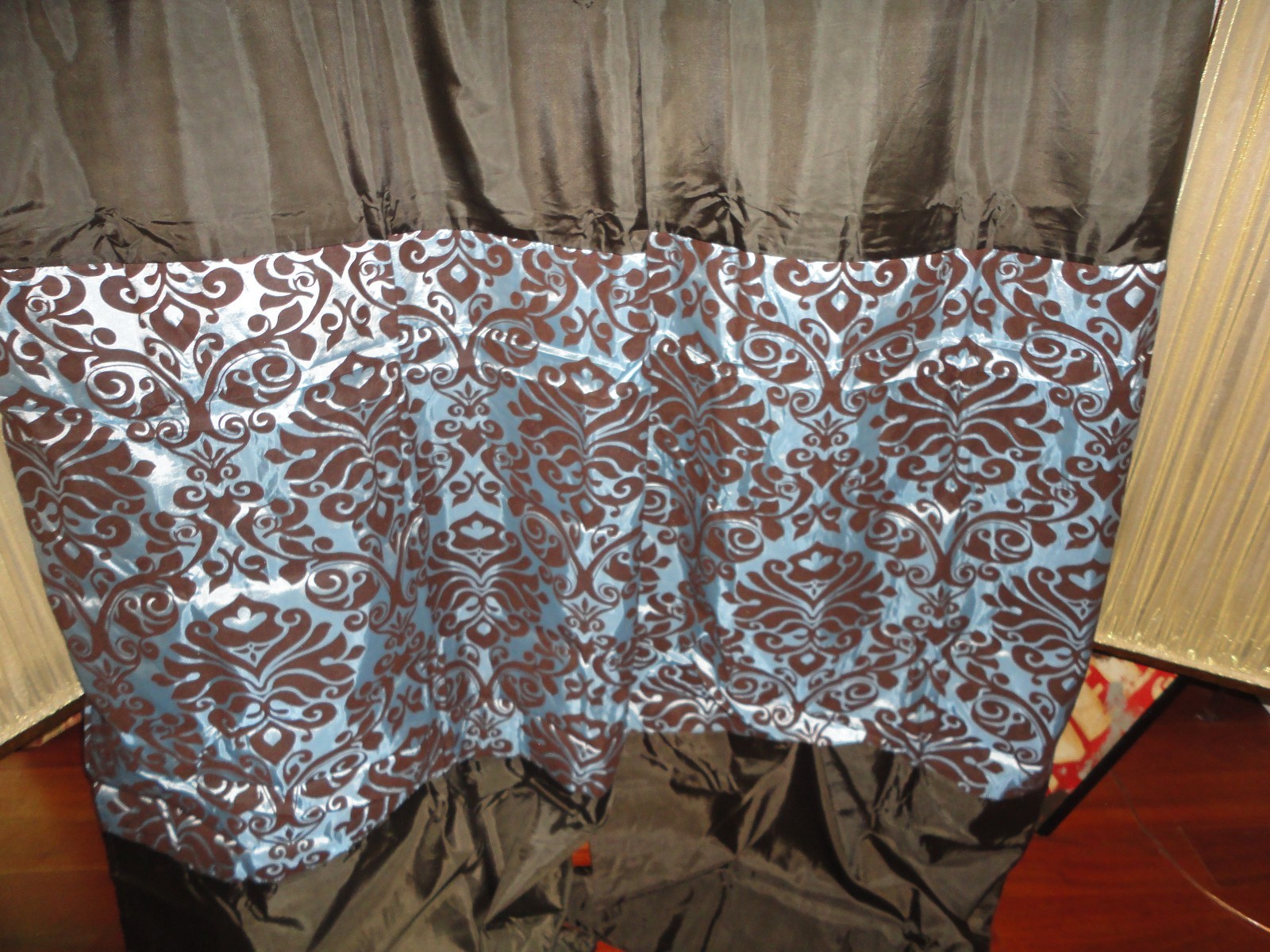 LAVISH HOME BROWN & BLUE SCROLL (PAIR) GROMMET WINDOW PANELS 40 X 84 gallery