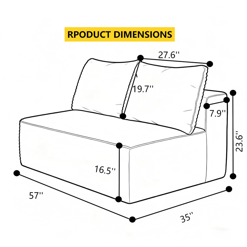 58" L-Shape Cloud Sectional Couch with Double Chaise, Black gallery