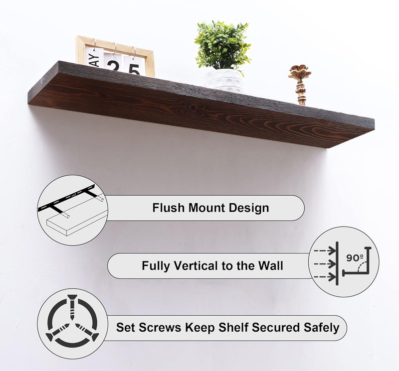Rustic Dark Walnut Floating Shelves Set of 2, 36 Inch for Home Decor gallery