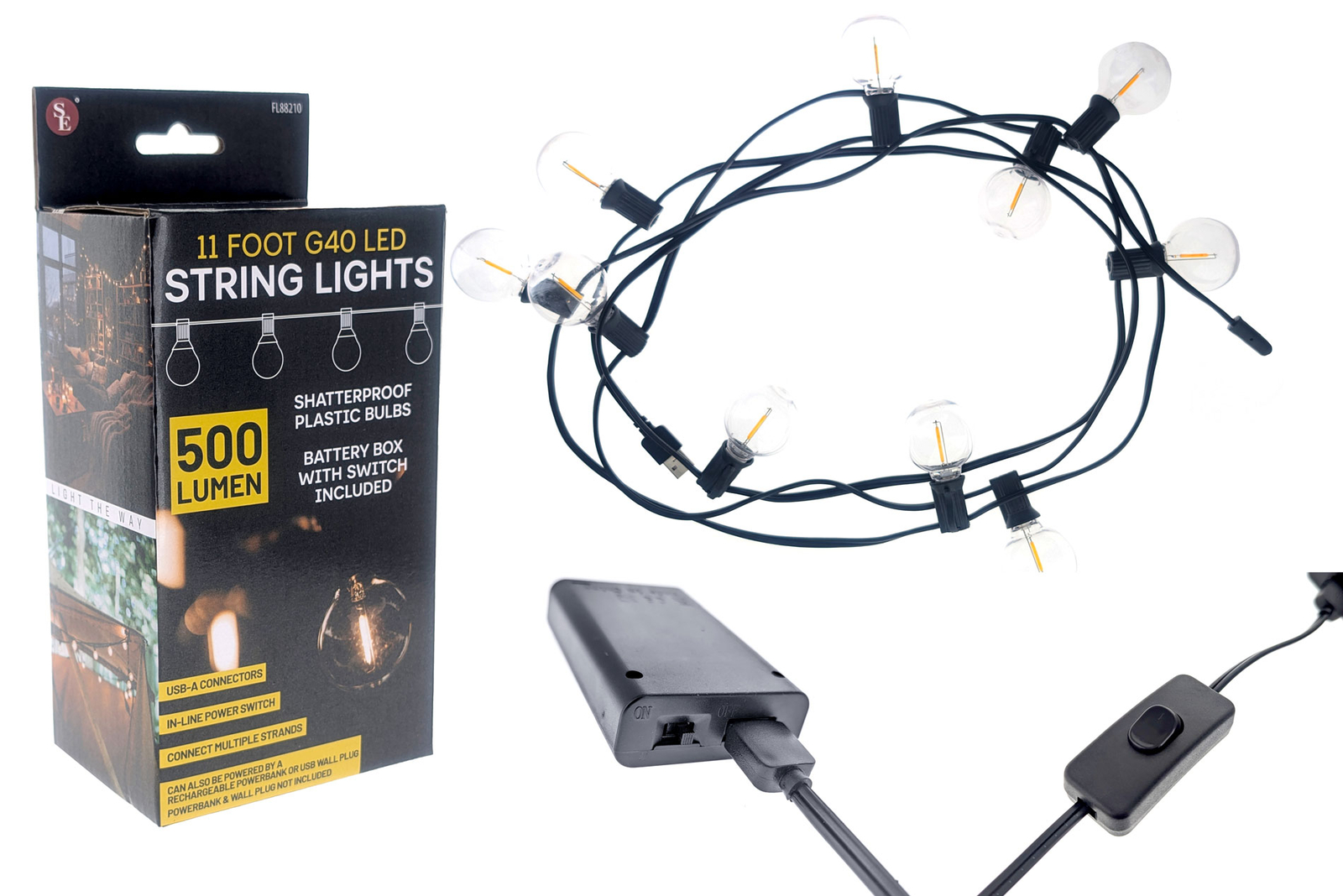 11 Foot/500 Lumen G40 LED String Lights,Shatterproof Plastic Bulbs, 4 AA gallery