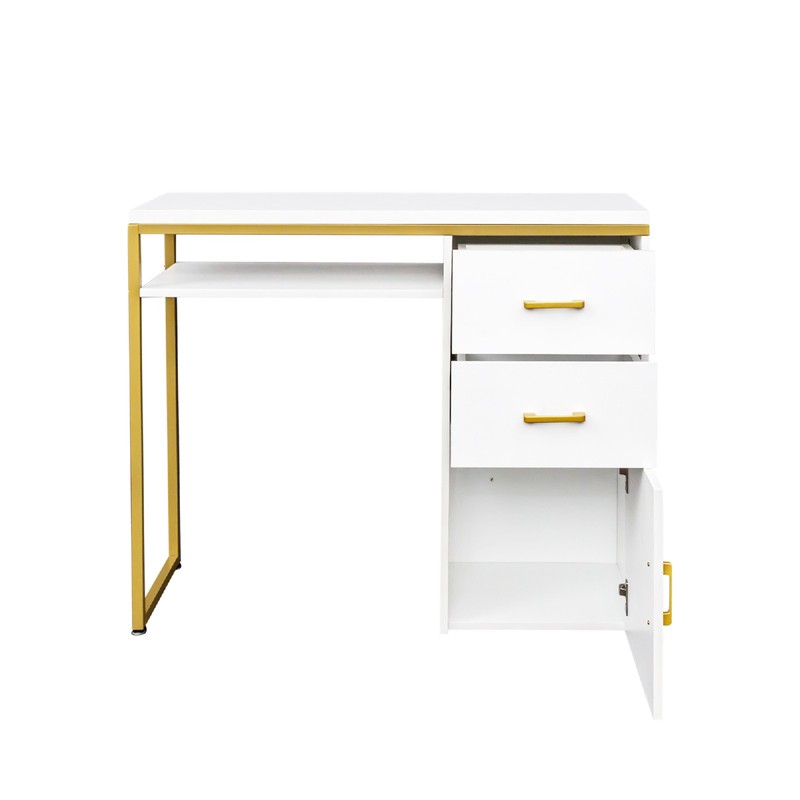 computer desk,White particleboard and iron pipe 38 × 14 × 31 inches gallery