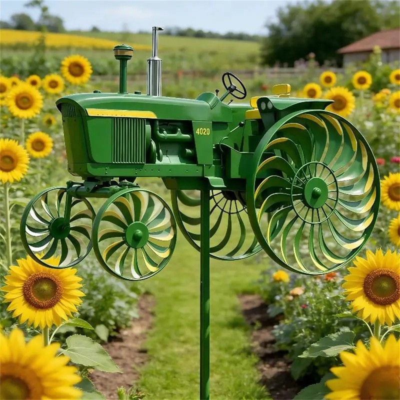 Rotating Tractor Windmill Stake, Green Metal Garden Spinner Unique Yard Ornament gallery