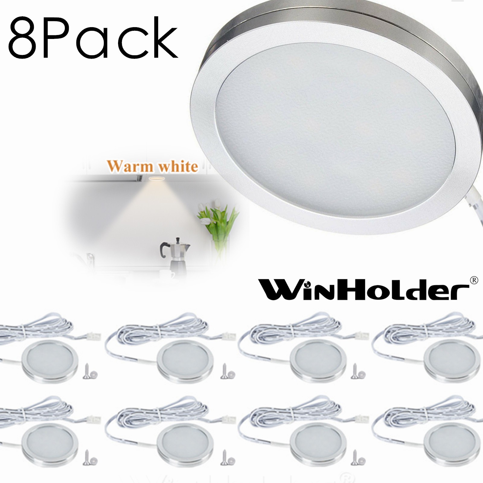 8PCS LED Under Cabinet Lighting Plug in 3000k Warm White Under Counter Light gallery