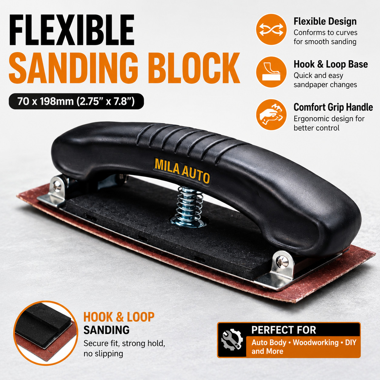 2.75" x 7.8" Hook & Loop Hand Sanding Block Auto Body Sandpaper Holder gallery
