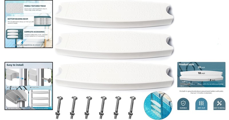 3-Pack Universal Pool Ladder Replacement Steps for Inground & Above Ground Pools gallery