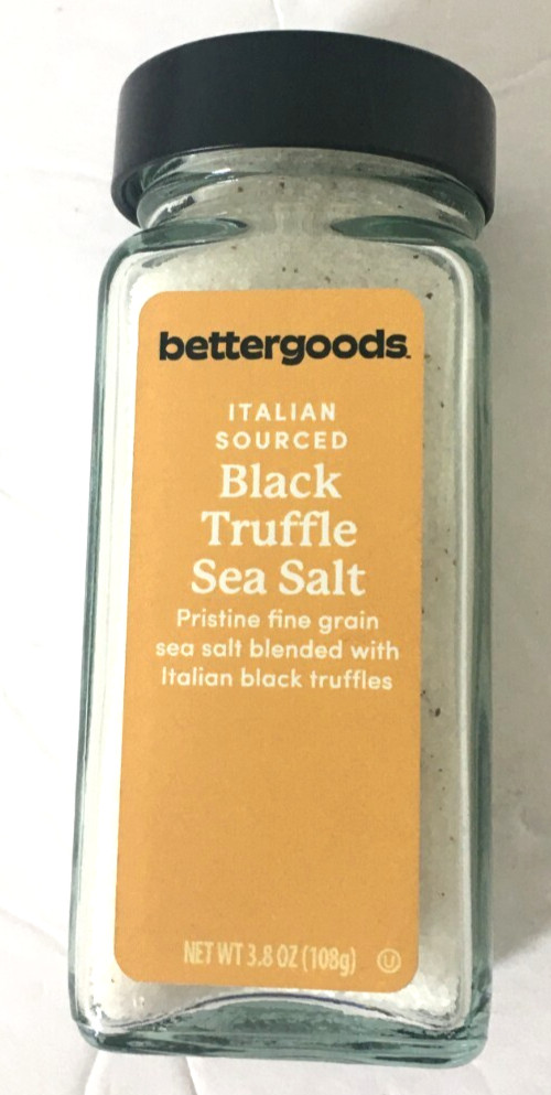 Black TRUFFLE SALT Italian Sourced Fine Grain Sea Salt - 3.8 oz Glass Jar New gallery