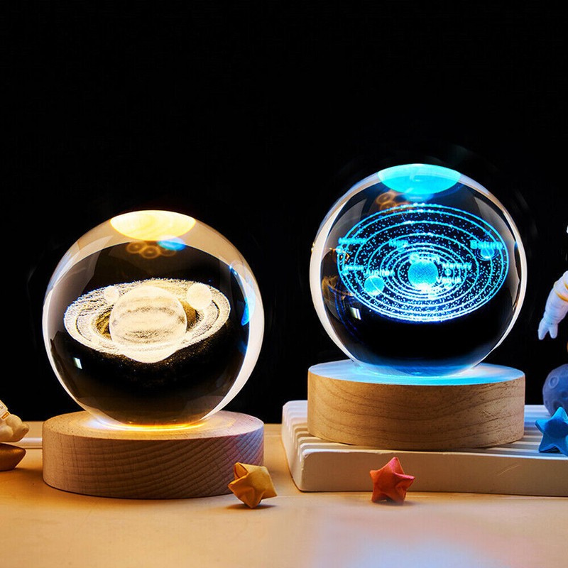 3D Crystal Ball Moon Planet Globe Table Lamp USB LED Night Light Home Decor Gift gallery