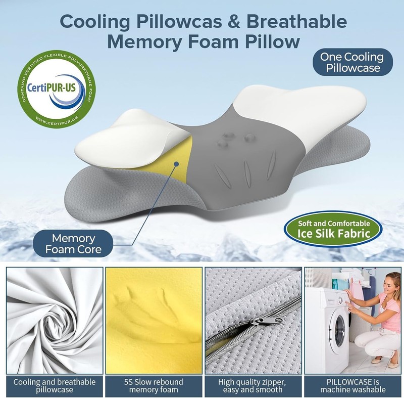 Cervical Neck Pillow Memory Foam Support Travel Office Sleep Pain Relief gallery