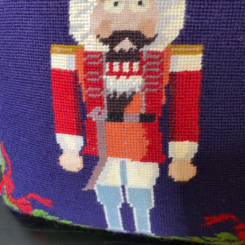 Nutcracker Needlepoint Christmas Throw Pillow COVER Blue12x12 NO CLOSURE upcycle gallery