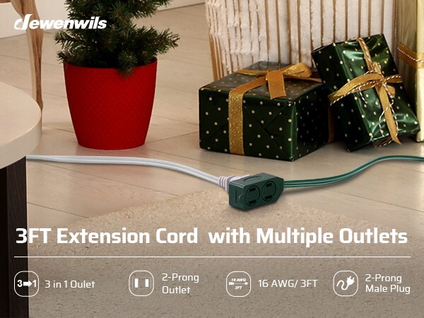DEWENWILS 3-Pack 3 Ft Extension Cord with Multiple Outlets 2 Prong 16 AWG Green gallery