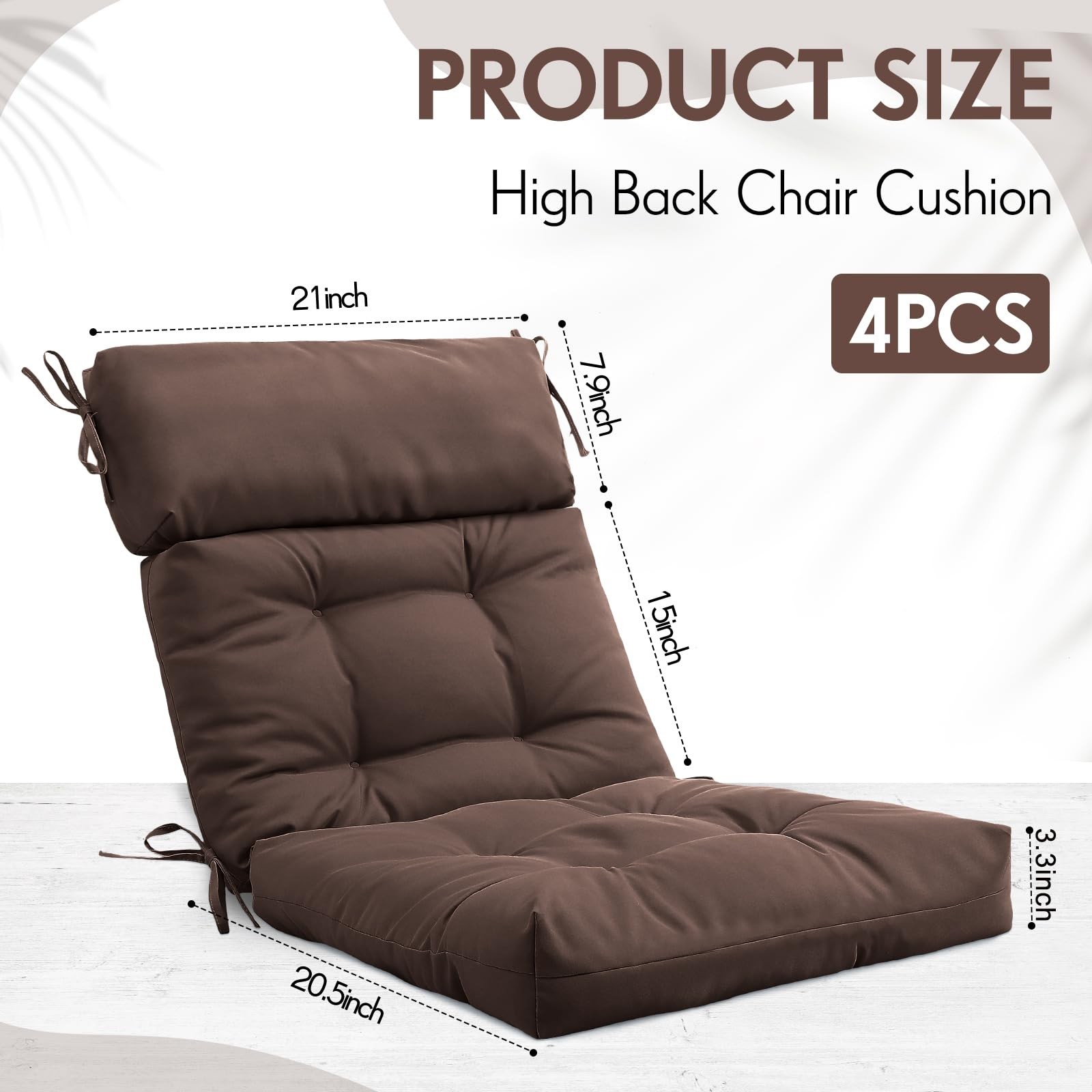 4 Pack High Back Chair Cushion Indoor Outdoor Tufted Seat and Back Chair Rock... gallery