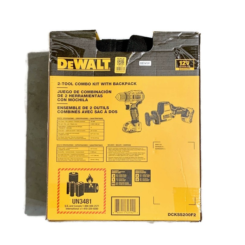 DEWALT 12 VOLT DCKSS200F2 12V MAX 12-Volt Cordless 2-Tool Combo Kit w/ Backpack gallery
