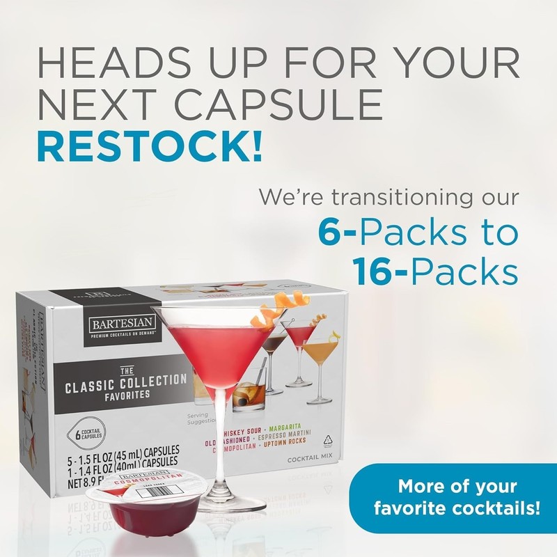 Bartesian Cocktail Mixer Capsules, Variety Pack of 30, Includes 6 Flavors gallery