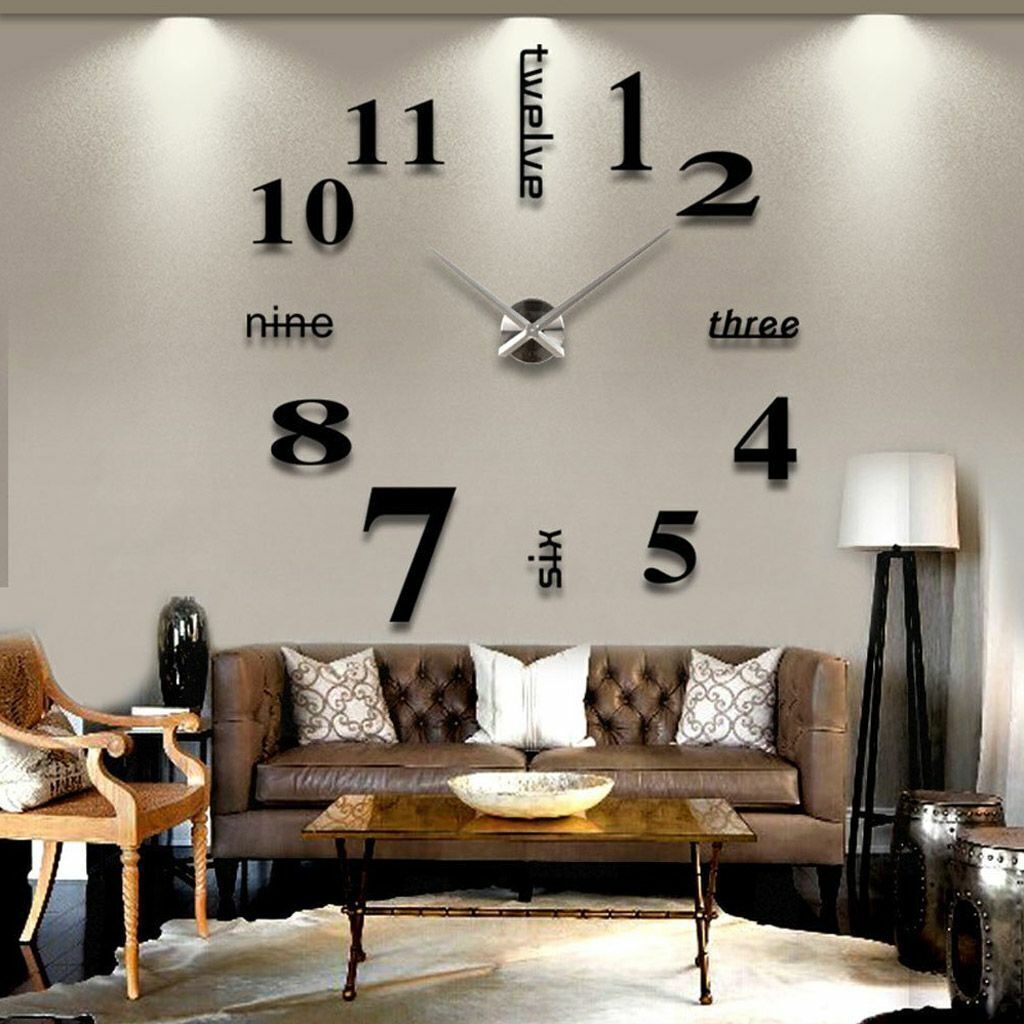 Modern DIY Large Wall Clock 3D Mirror Surface Sticker Big Number Watch Decor gallery