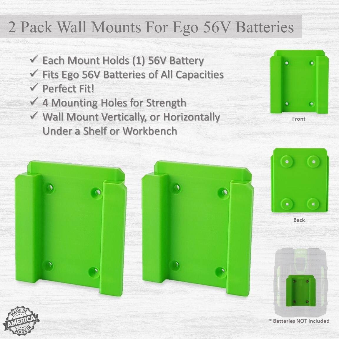 2 Pack - Battery Wall Mounts/Hangers/Holders for Ego 56V Batteries - Best Fit! gallery