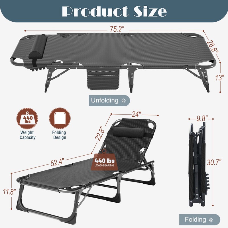 Rollaway Folding Bed with Thick Mattress 4 Position Adjustable Cot Chair Chaise gallery