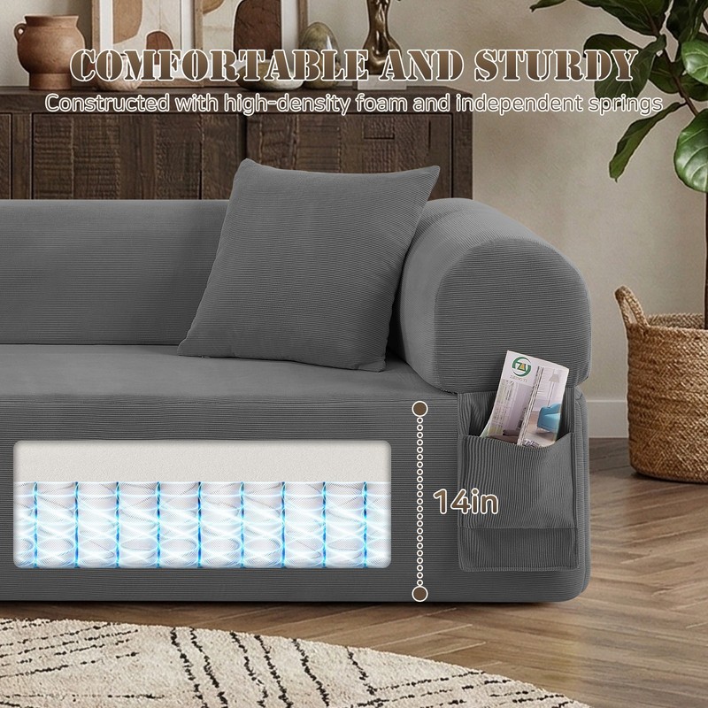 Convertible Sofa Bed ,Boneless Couch Corduroy Futon Couch with Storage Pocket gallery