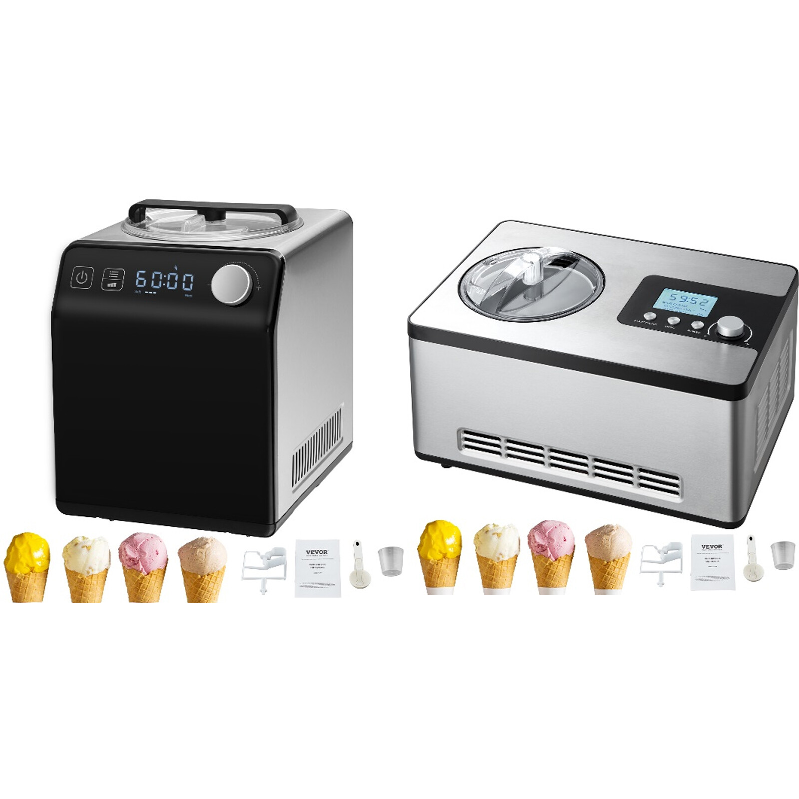 VEVOR 2Qt Automatic Ice Cream Maker Electric Yogurt Gelato Machine Black/Sliver gallery