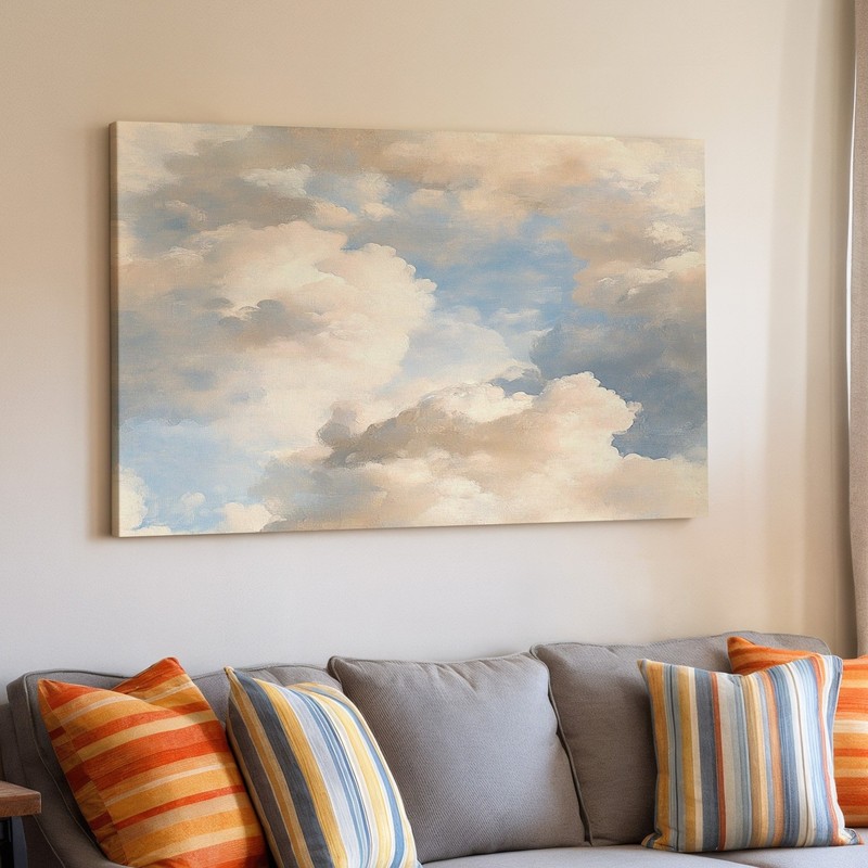 Large Abstract Cloudscape Canvas Wall Art Blue Sky White Puffy Clouds Painting gallery