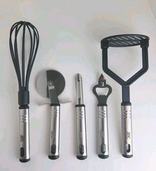Lux Decor Collection® 5 Kitchen Tools: Peeler, Opener, Pizza Wheel, Whisk, Pot M