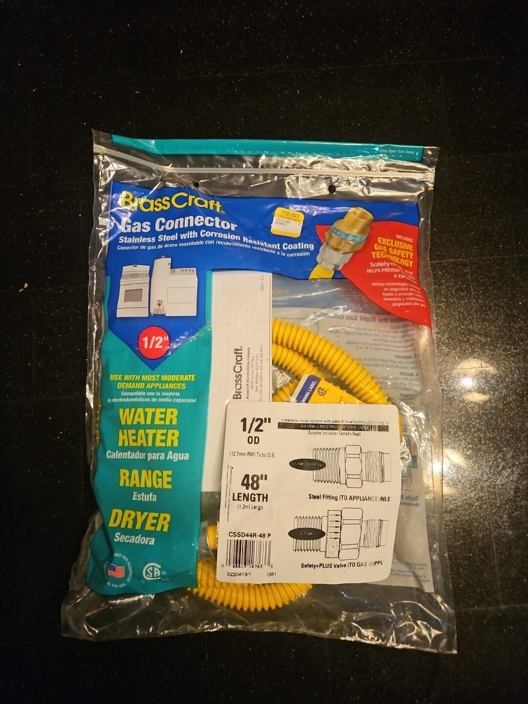 BrassCraft CSSD44-48 P 1/2" MIP x 1/2" MIP 48-Inch Gas Appliance Connector gallery