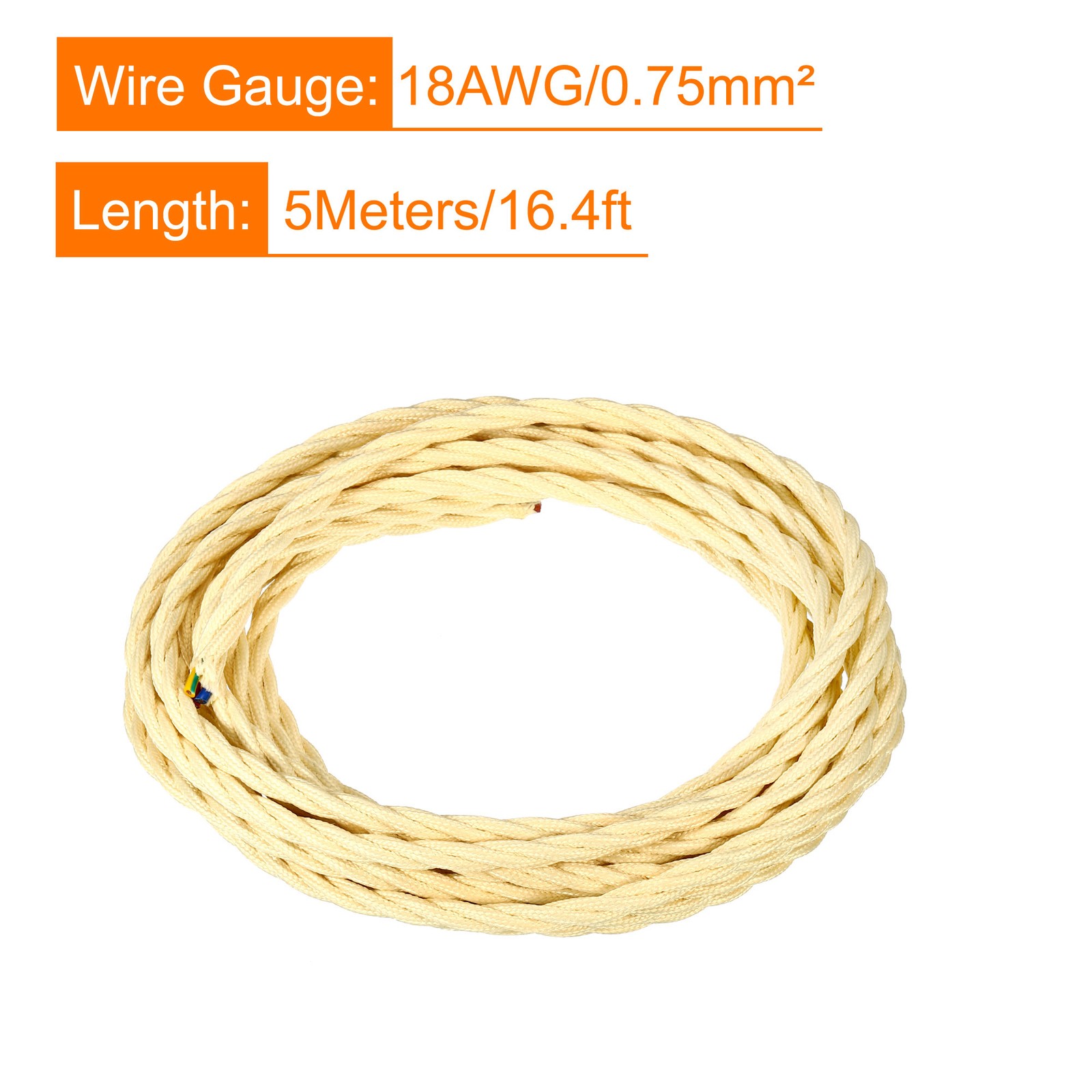 Twisted Cloth Covered Wire 3 Core 18AWG 5m/16.4ft,Electrical Cable,Cream gallery