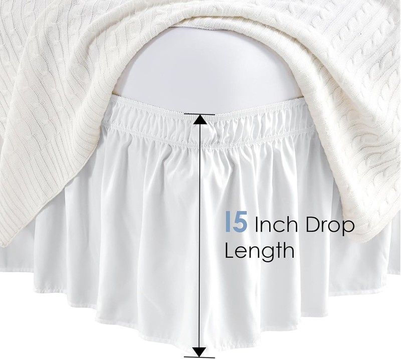 Queen Bed Skirt White 15-Inch Drop Elastic Wrap Around Easy Fit for Adjustable gallery