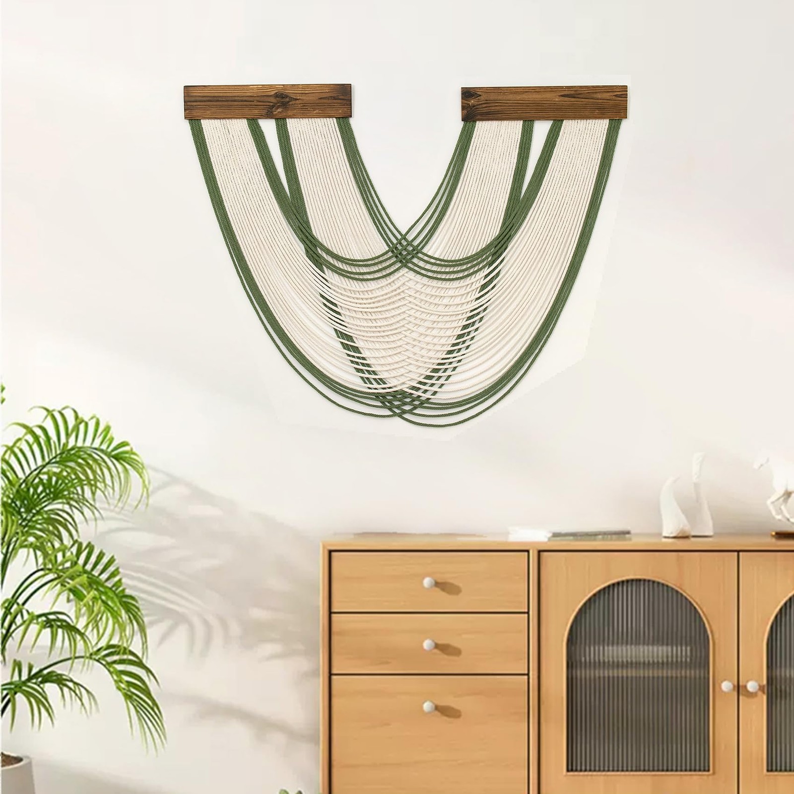 Green Macrame Wall Hanging Macrame Wall Decor, Handmade Beige Yarn Tassel Boh... gallery