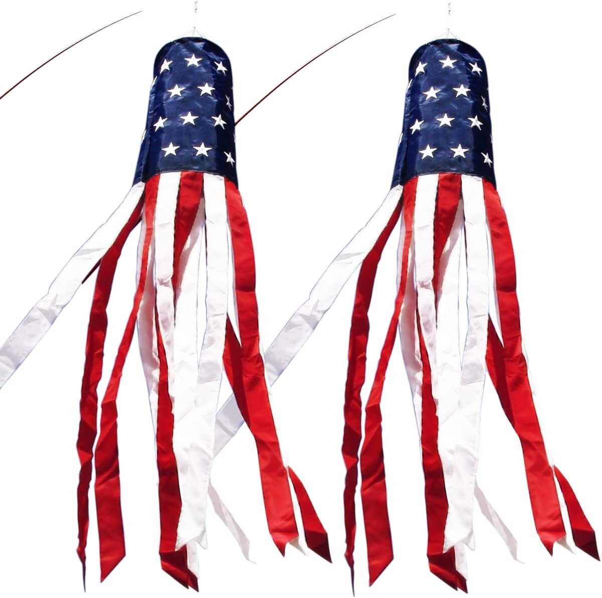 2 Pcs 40 Inch American US Flag Windsock USA Patriotic Decorations Embroidered gallery