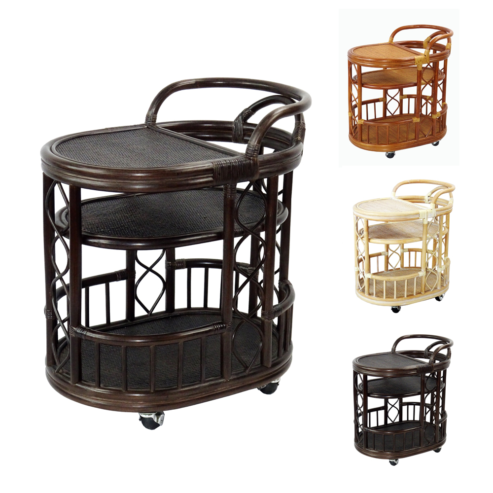 Trolley Handmade Rattan Wicker Serving Moving Cart w/Wheels, Woven Bar Table gallery