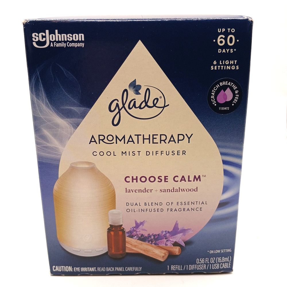Glade Aromatherapy Cool Mist Diffuser Choose Calm w/ 1 Refill Lavender Sandalwd