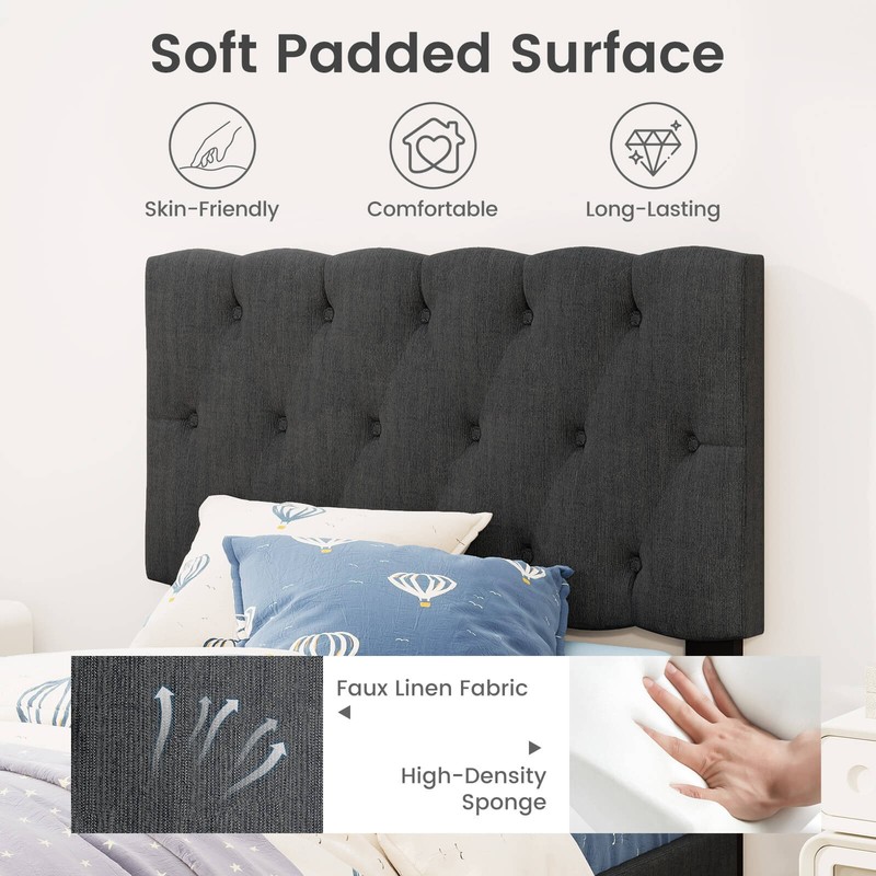Twin Size Bed Frame w/ Button-Tu'ed Headboard & Wooden Slats Easy Assembly gallery