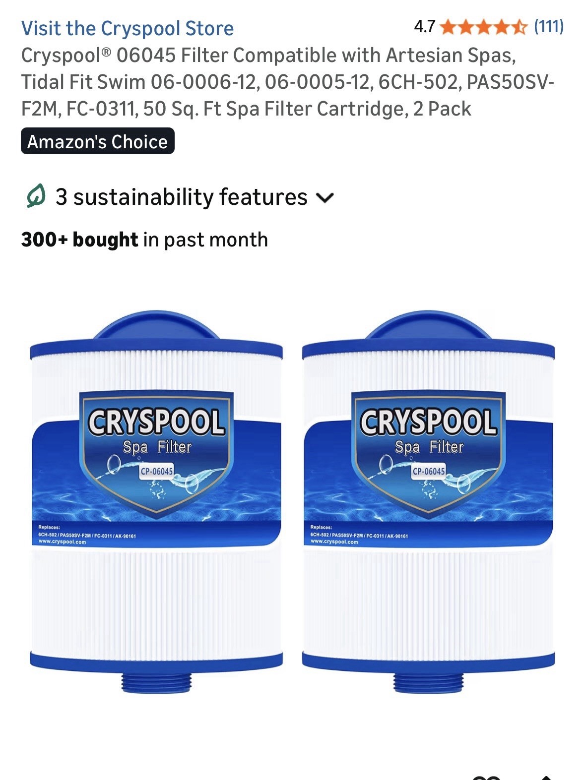 Cryspool 06045 Spa Filter 2 Pack for Artesian Spas Tidal Fit 50 Sq Ft , New . gallery