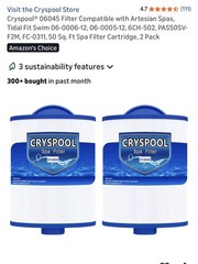 Cryspool 06045 Spa Filter 2 Pack for Artesian Spas Tidal Fit 50 Sq Ft , New .