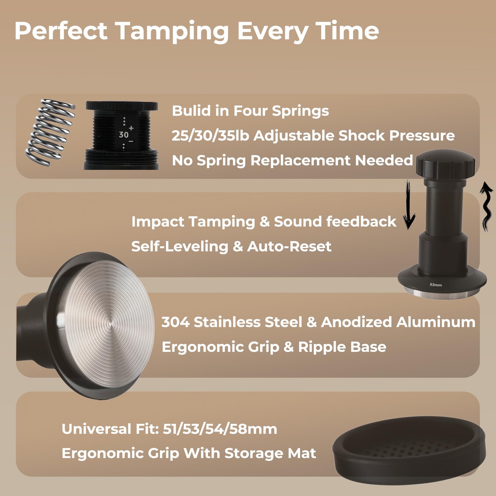 51mm Spring Loaded Espresso Tamper with 25lb 30lb 35lb Calibrated Springs gallery