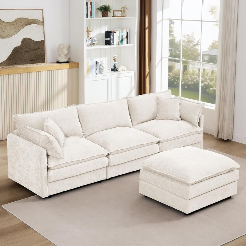 105" Sectional Modular Sofa Cloud Couch Convertible L-Shape Sofa with Ottoman gallery