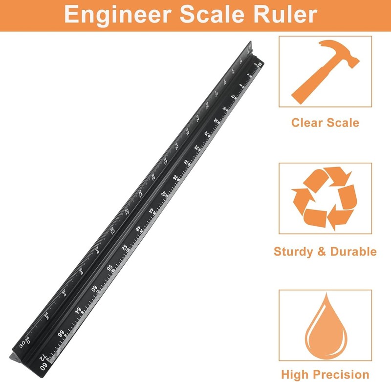 12" Metal Engineer Scale Ruler Triangular Drafting Tool 6 Scales Aluminum gallery