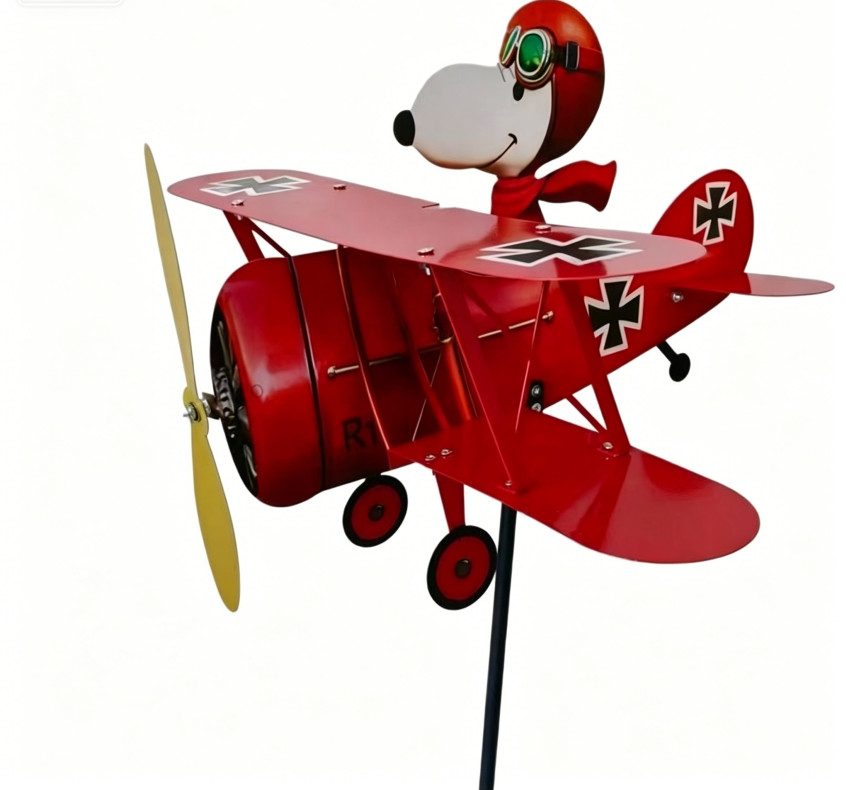Snoopy Pilot Flying Biplane Wind Spinner - Vintage Metal Garden Windmill Decor gallery