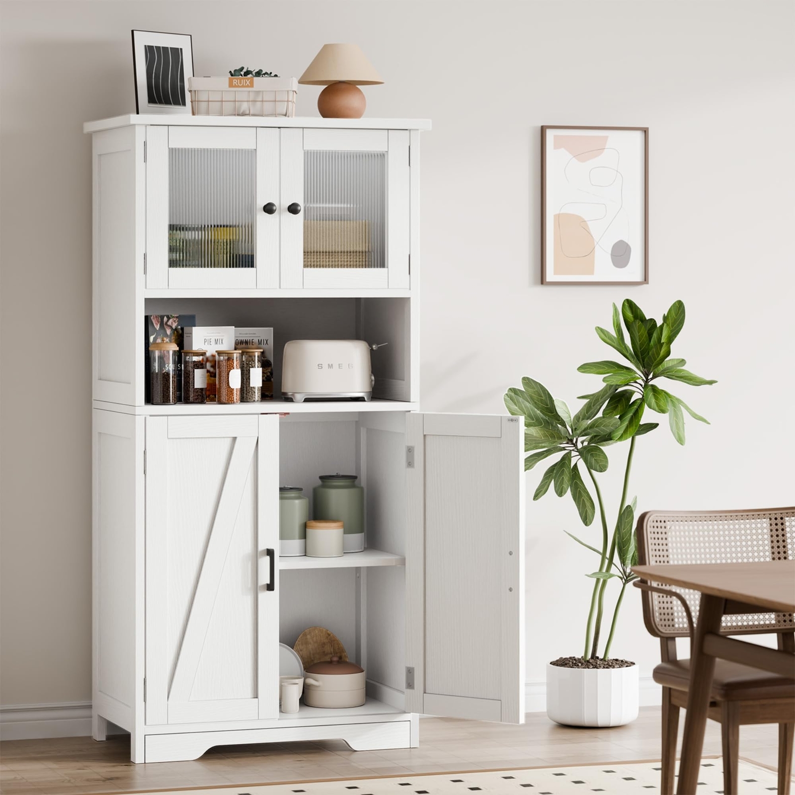 50" Kitchen Storage Cabinet Pantry Cupboard with 4 Doors & Adjustable Shelves gallery